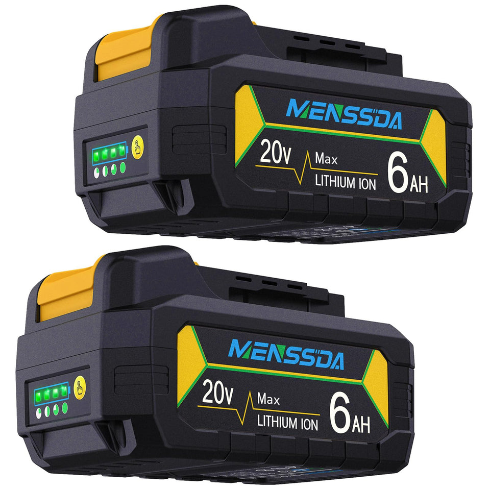 MENSSDA two-pack 6Ah battery for Dewalt 20V Max tools with reliable runtime