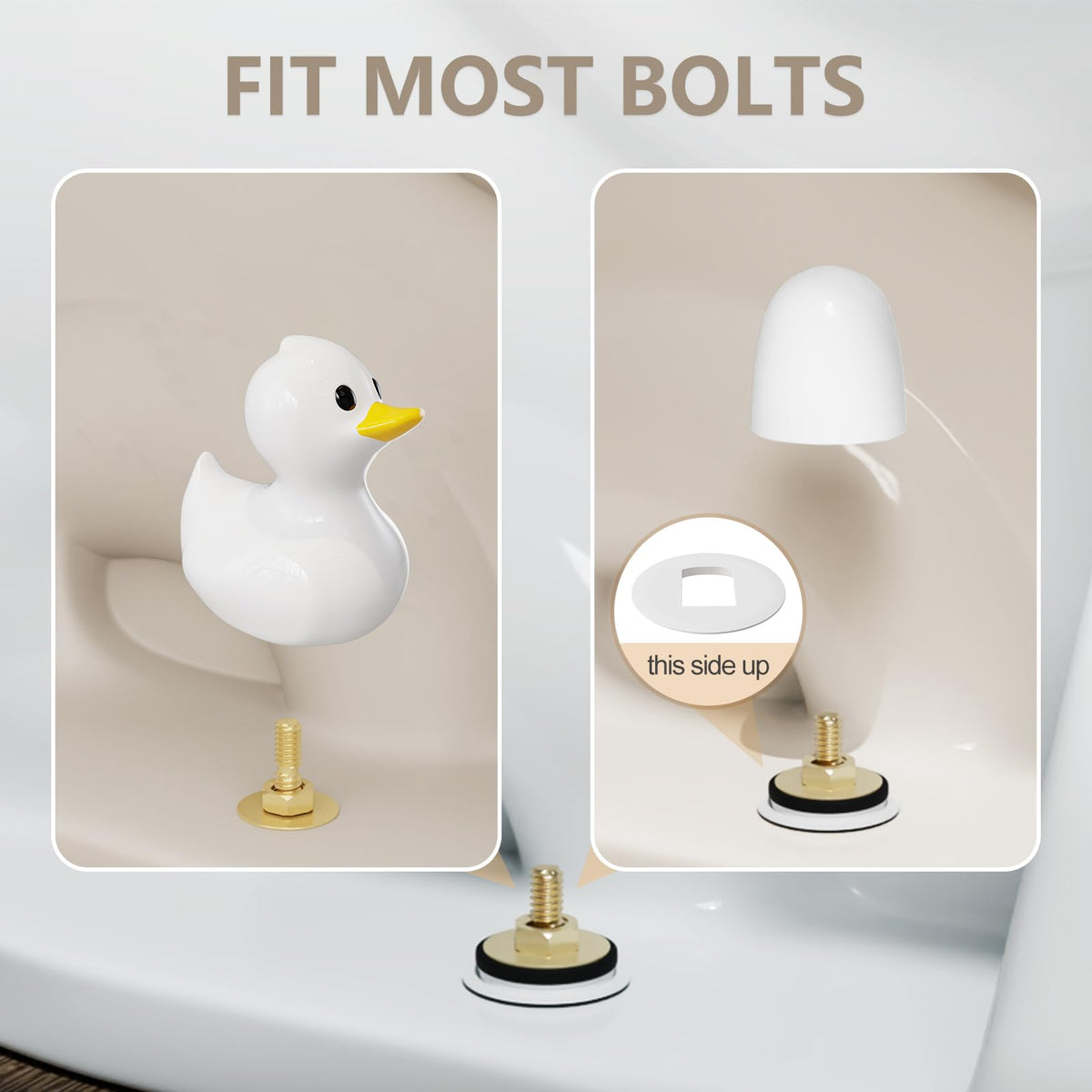 MENNTY installation view tool-free fit compatible with most toilet bolts