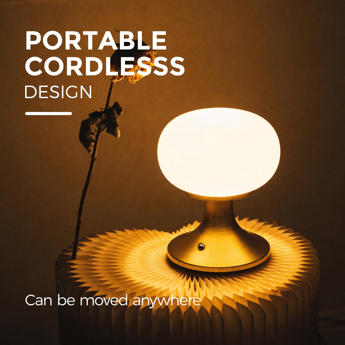 MEORA cordless table lamp with gold metal base adds elegant ambiance