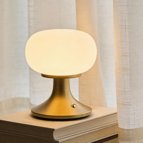 MEORA cordless lamp with milky-white glass shade for warm, diffuse lighting