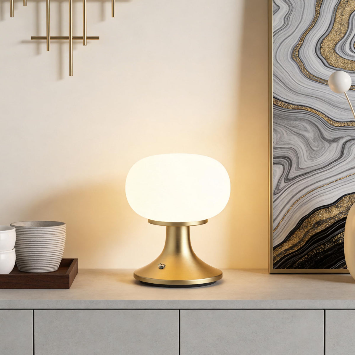 MEORA lamp with included USB cable and guide for setup