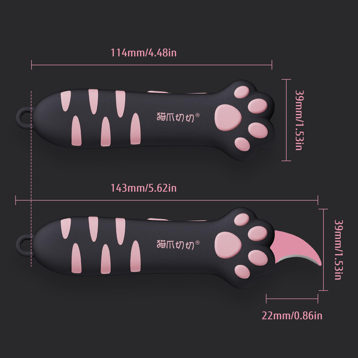 MEOWKIT Cat Paw Box Cutter compact size fits pockets and bags.