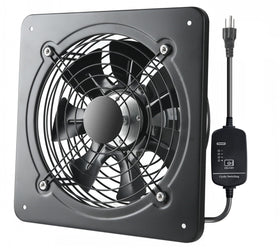 MEOZRI 12-inch window exhaust fan installed on a wall for efficient air exchange.