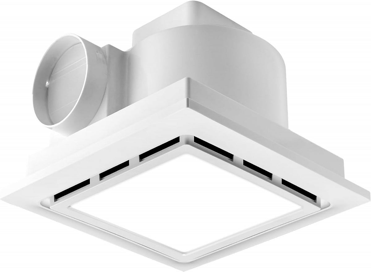 MEOZRI bathroom fan with LED light in a ceiling-mount, efficient 118 CFM airflow for moisture control in baths.