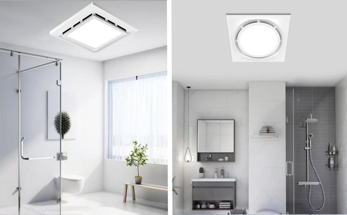 MEOZRI quiet bathroom fan with LED light delivering near-silent operation at 1.0 sones.