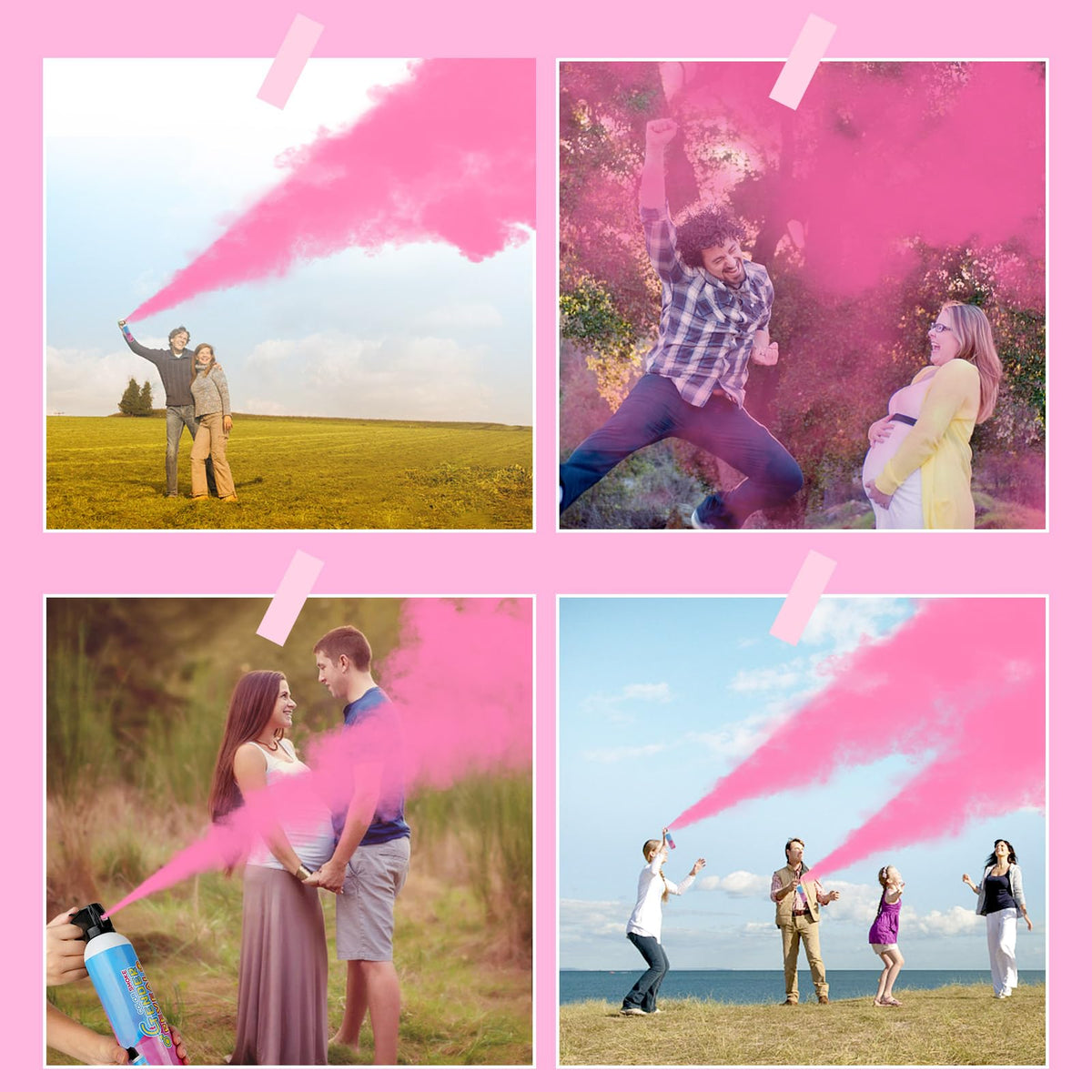 Merear packaged contents show four pink blasters for reveal party