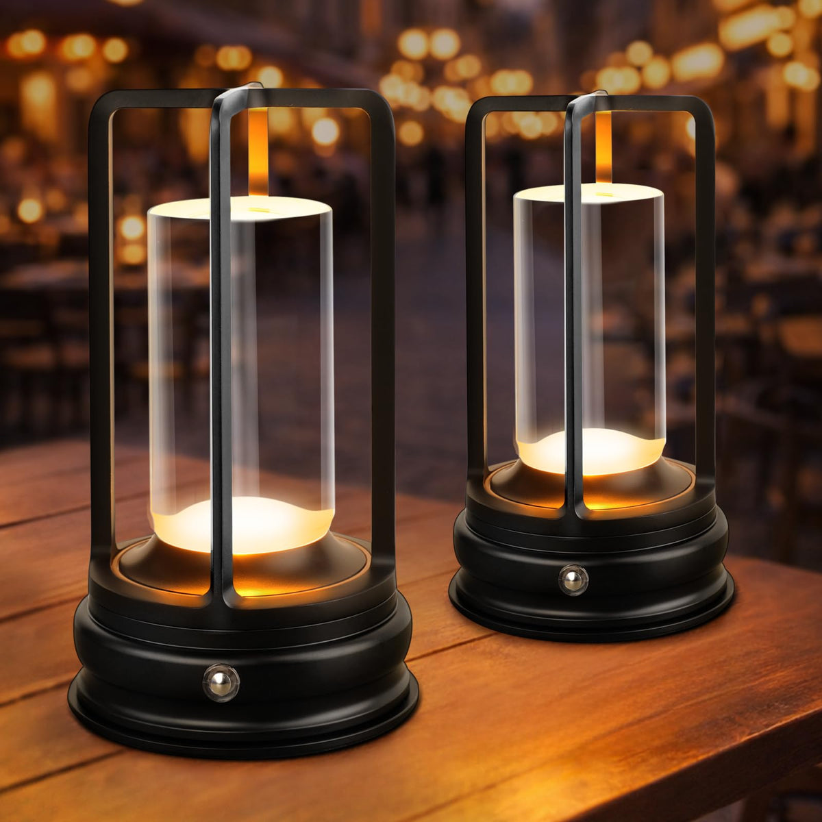 MeRGBWLife portable cordless table lamp on table provides flexible ambient lighting.