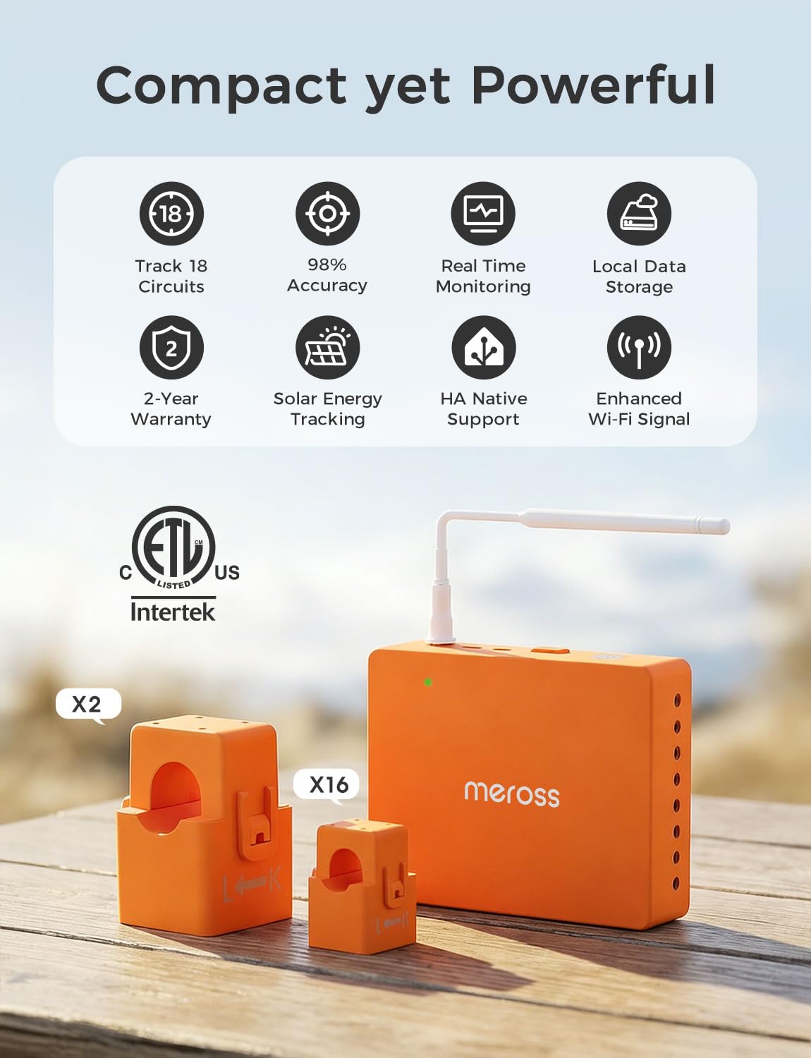 Meross energy monitor digital display with usage metrics at a glance