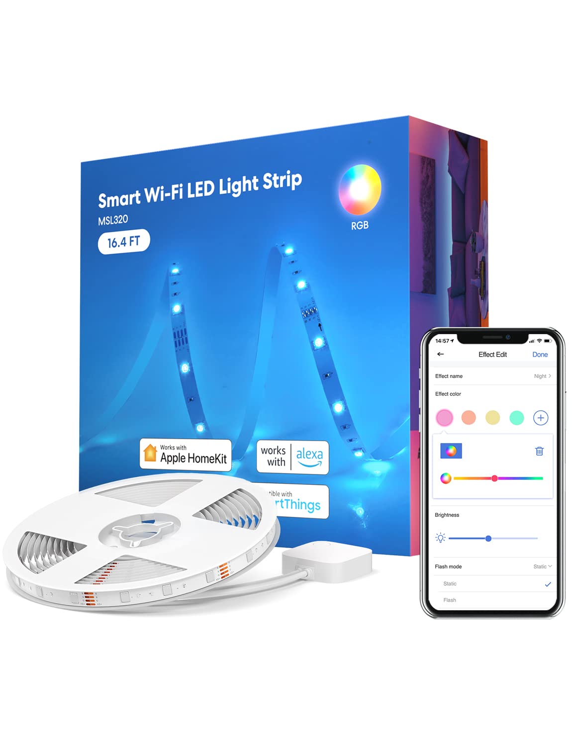 Meross smart LED strip 16.4ft with vivid RGB colors for living room ambiance