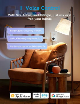 Meross Matter Smart Plug Mini app control shown for smart home tasks.