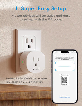 Meross Matter Smart Plug Mini compact size fits tight outlets.