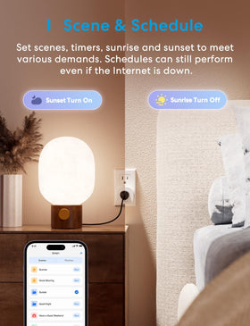Meross Matter Smart Plug Mini schedule-timer UI enables personalized automation.
