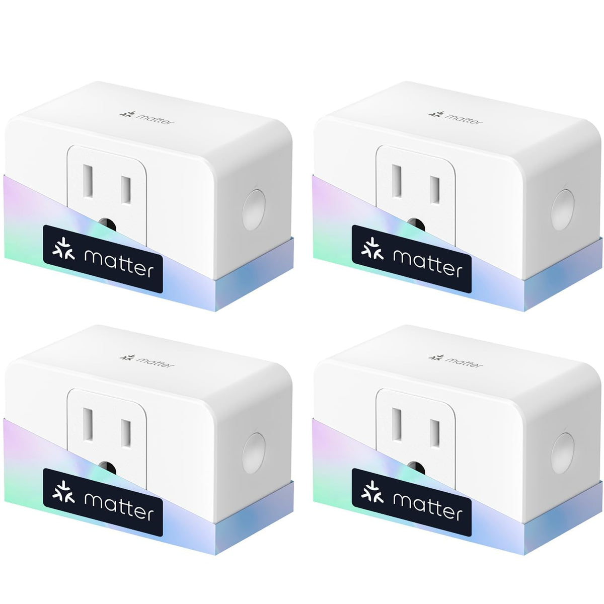 Meross Matter smart plug front view showing compact, space-saving design.