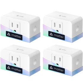 Meross Matter smart plug front view showing compact, space-saving design.