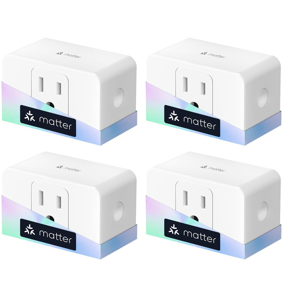 Meross Matter smart plug front view showing compact, space-saving design.