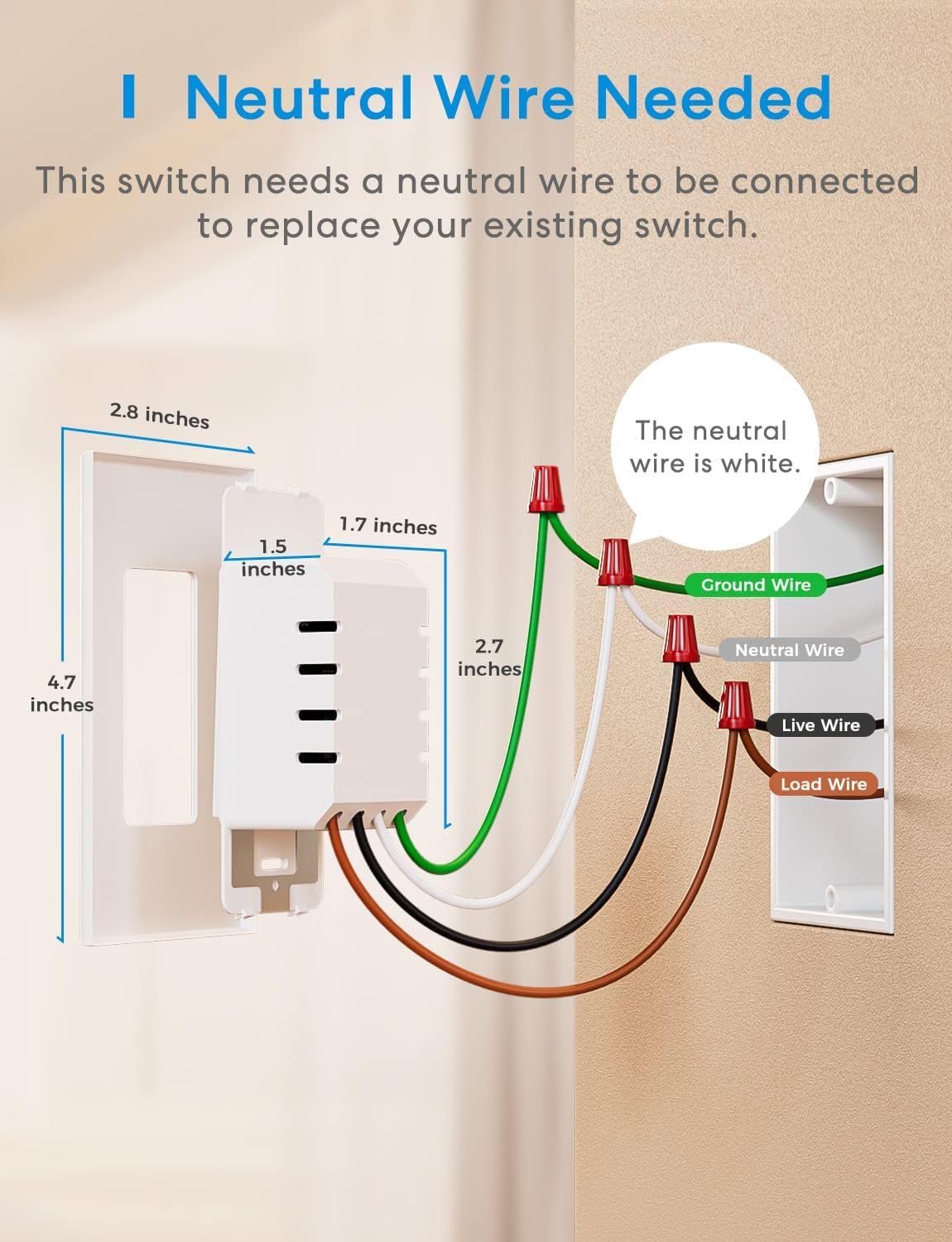 Neutral wire check inside electrical box before installation.
