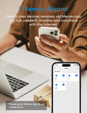 meross Smart Plug Mini remote access image shows control from anywhere via app.