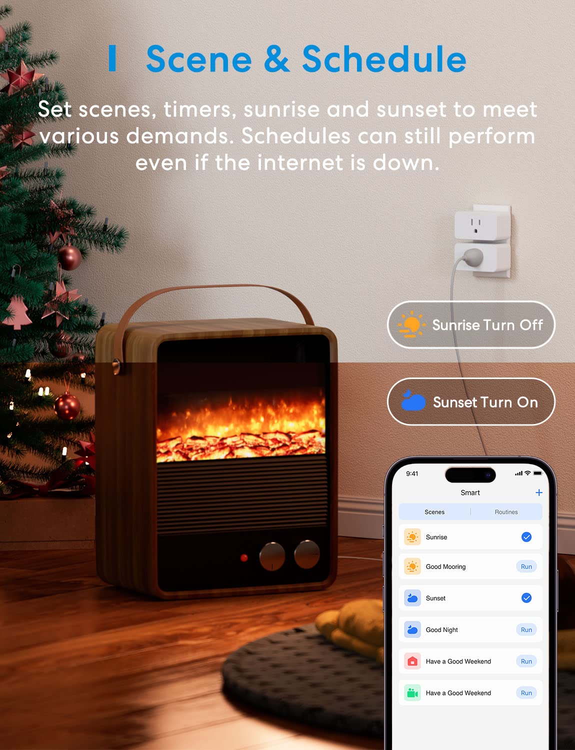 meross Smart Plug Mini scheduling feature for lights at sunset.