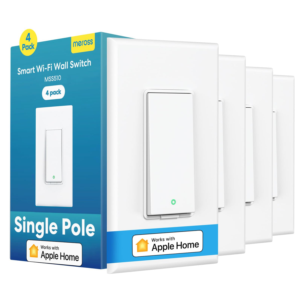 meross Smart Switch 4 Pack neutral-wire-ready design fits standard wiring safely.