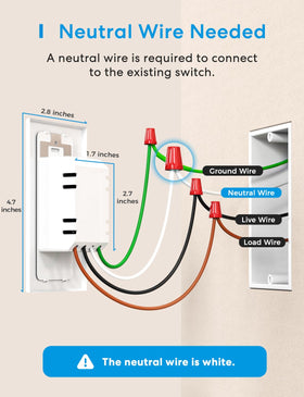 meross Smart Switch 4 Pack installed on a wall plate with clear wiring guidance.