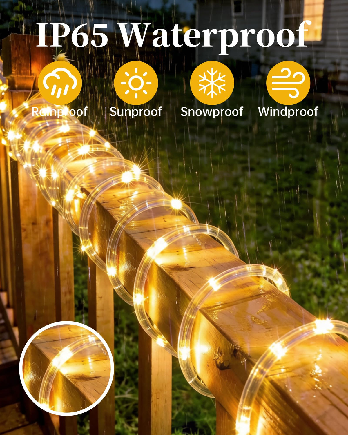 MERRIMAX M Solar Rope Lights installed along a fence to create outdoor ambiance.