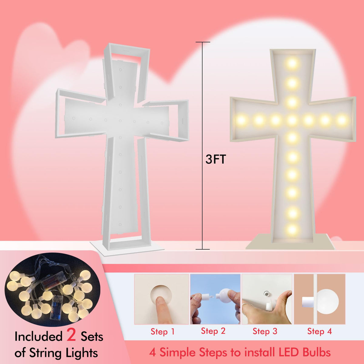 Merry Mosaics 3FT lighted cross marquee base detail shows a sturdy foam base.