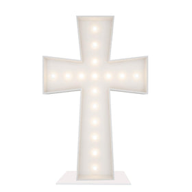Merry Mosaics 3FT lighted cross marquee front view glows warmly for outdoor ceremonies.