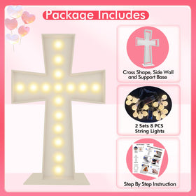 Merry Mosaics 3FT lighted cross marquee with lights on provides soft ambient glow.