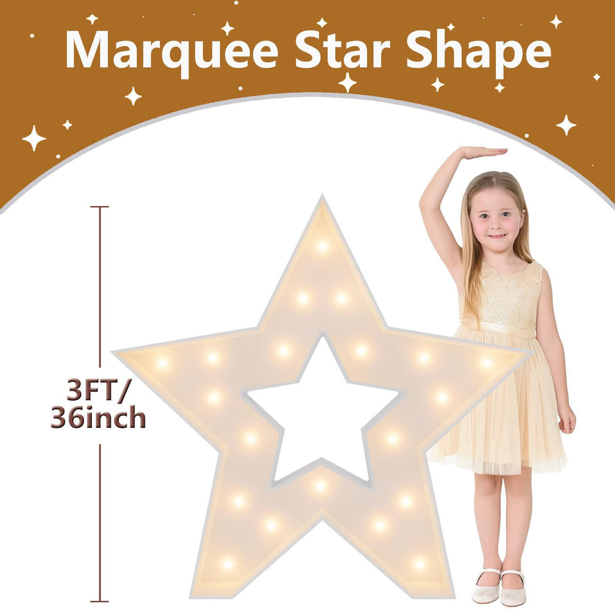 Merry Mosaics star marquee lights on provide warm glow without overheating.