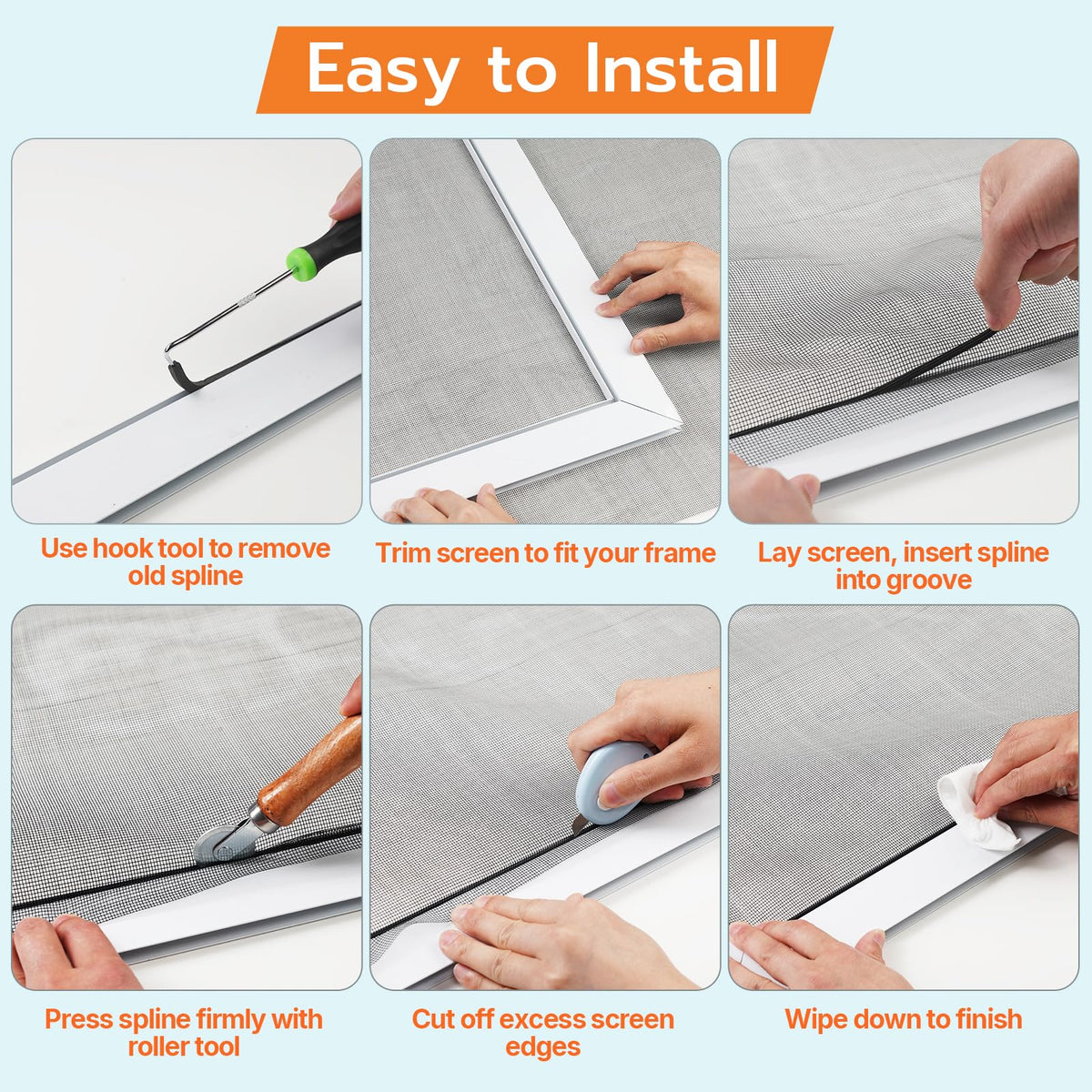 MERUYOO easy install with roller tool for fast, scratch-free mesh setup