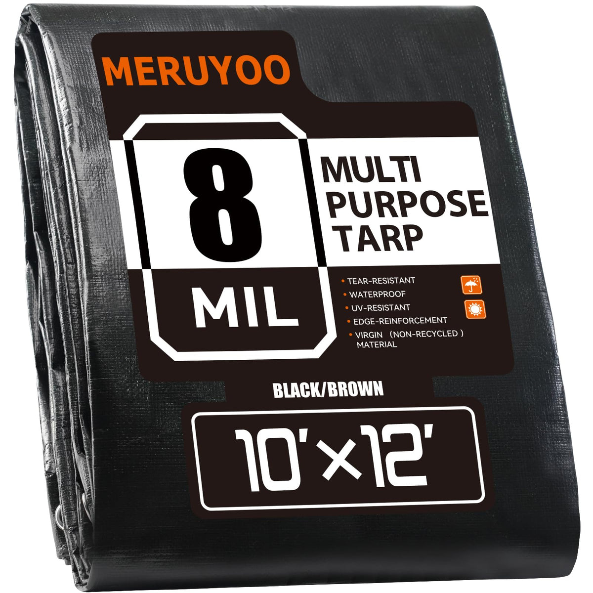 Meruyoo tarp 10x12 front view demonstrates wide protection for outdoor gear.