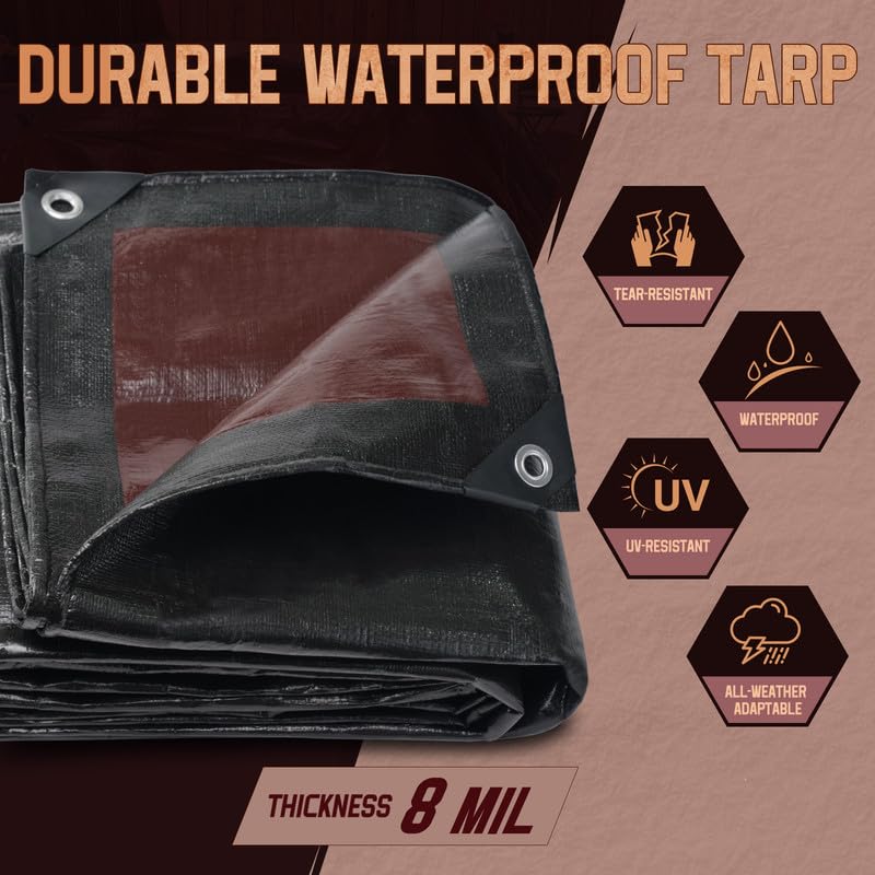 Meruyoo tarp 10x12 grommets corner highlights reinforced corners for secure fastening.