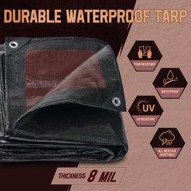 Meruyoo tarp 10x12 grommets corner highlights reinforced corners for secure fastening.
