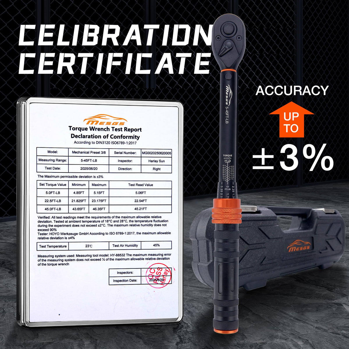 MESGS 3/8-inch torque wrench delivers ±3% accuracy for repeatable bike and auto maintenance.