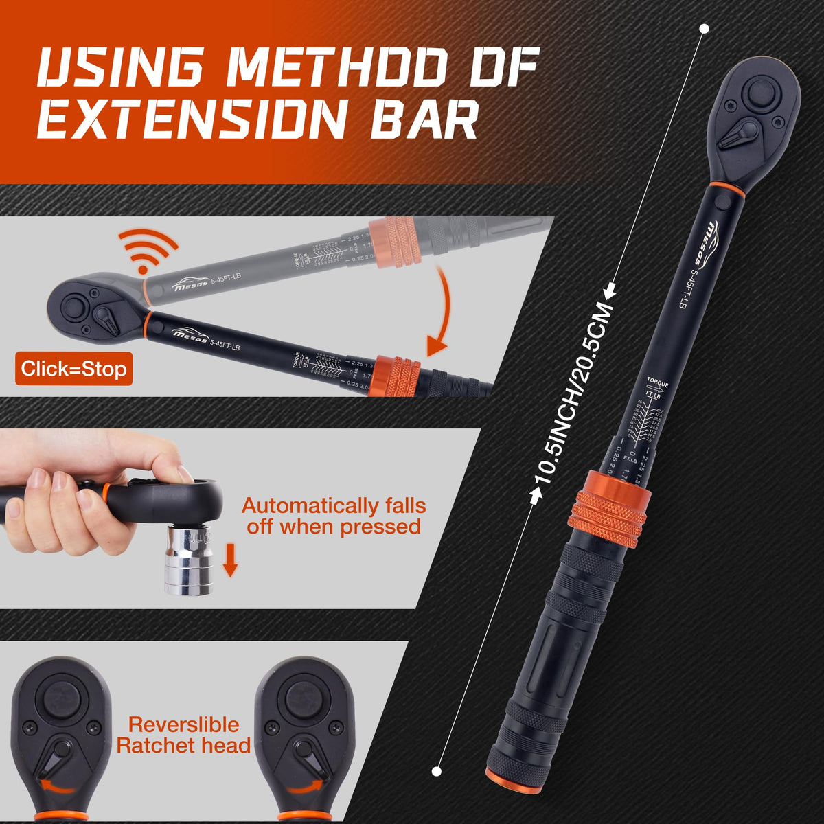 MESGS reversible head allows clockwise and counterclockwise operation.