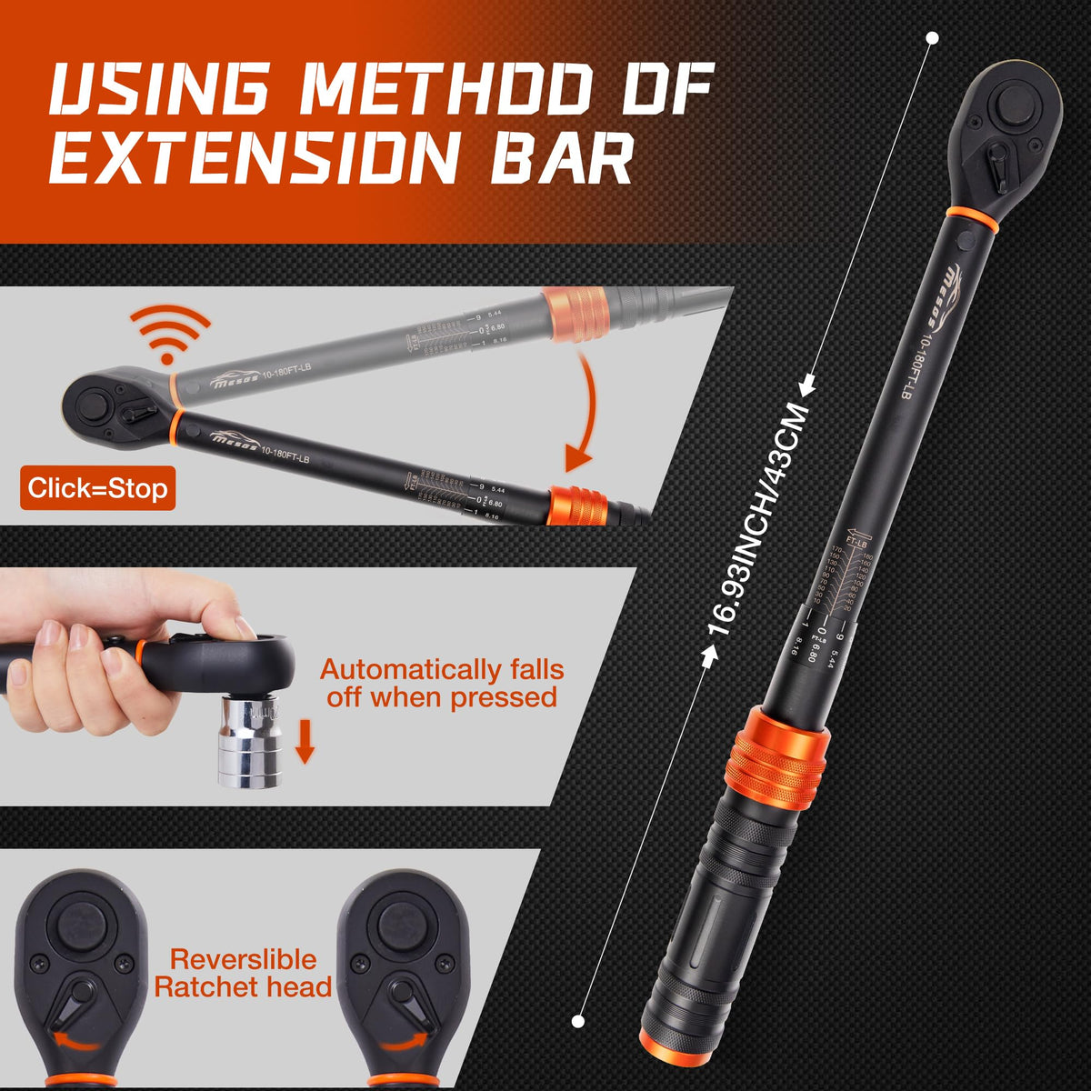 MESGS black and orange anodized housing with non-slip grip.