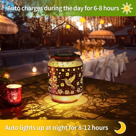 MESONDONA lantern with gold copper finish adds warm evening decor