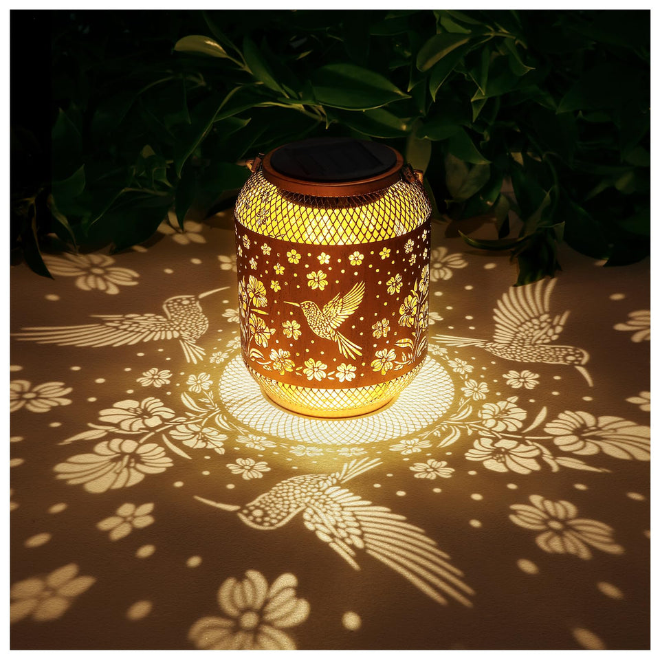 MESONDONA solar lantern with hummingbird pattern creates inviting outdoor ambiance