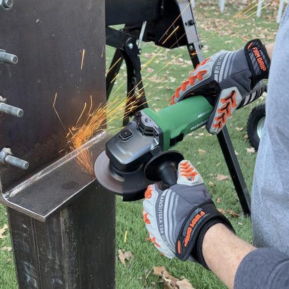 Metabo HPT G12VE2 3-position side handle demonstrates safe, adaptable grinding angles.