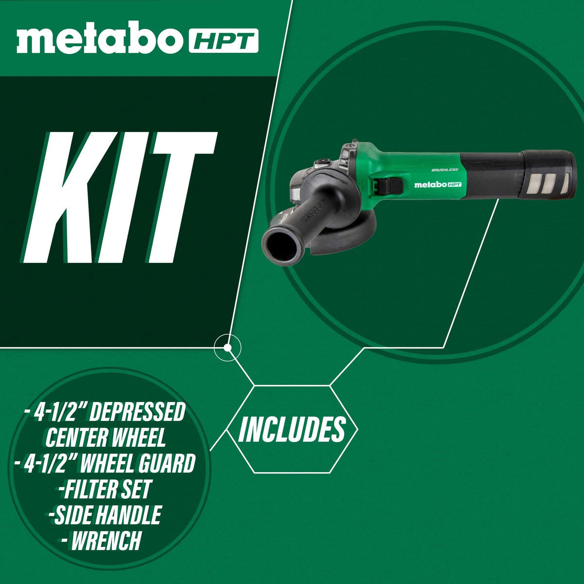 Metabo HPT G12VE2 tool-less wheel guard enables quick guard adjustments.