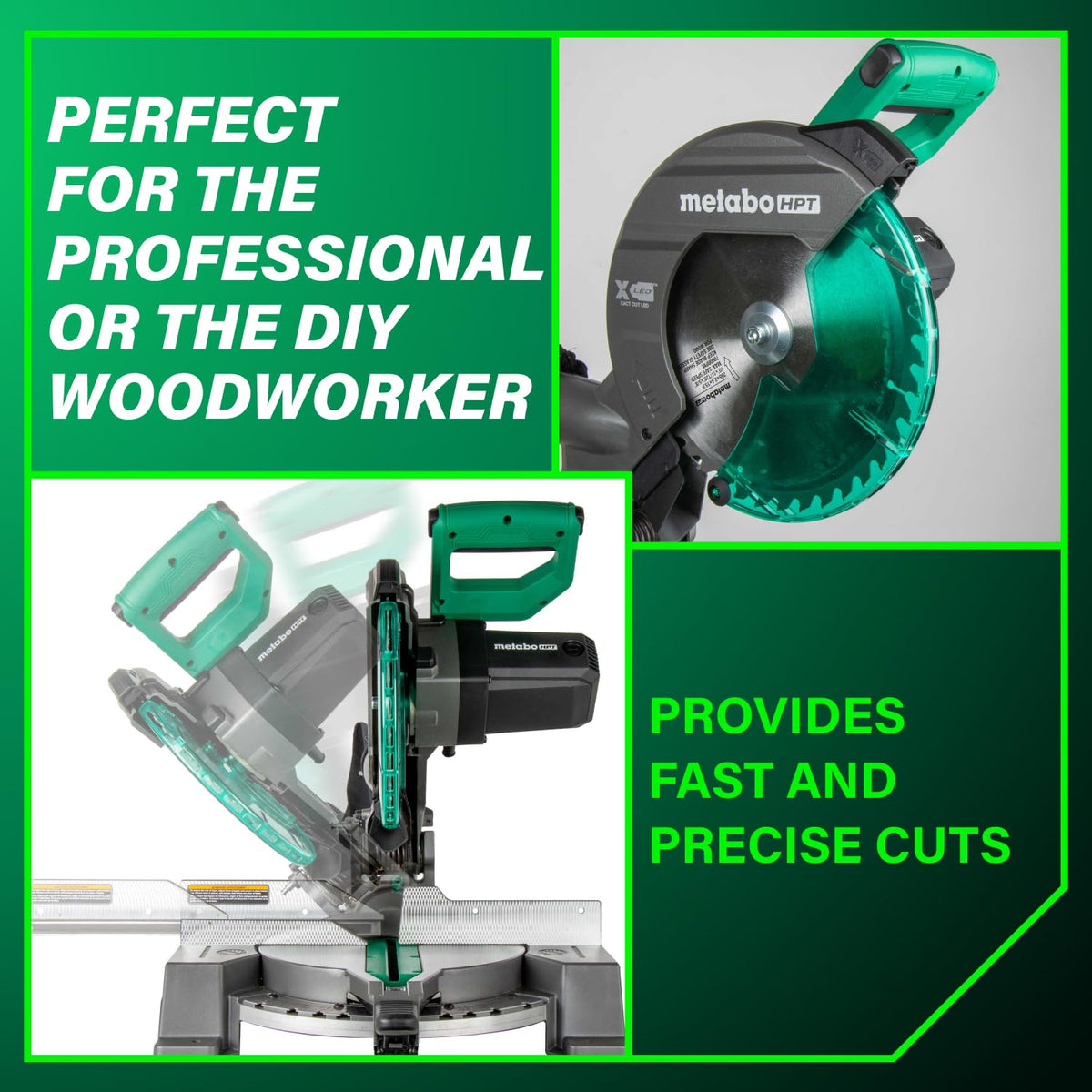 Bevel angle scale on Metabo HPT miter saw for accurate tilting.
