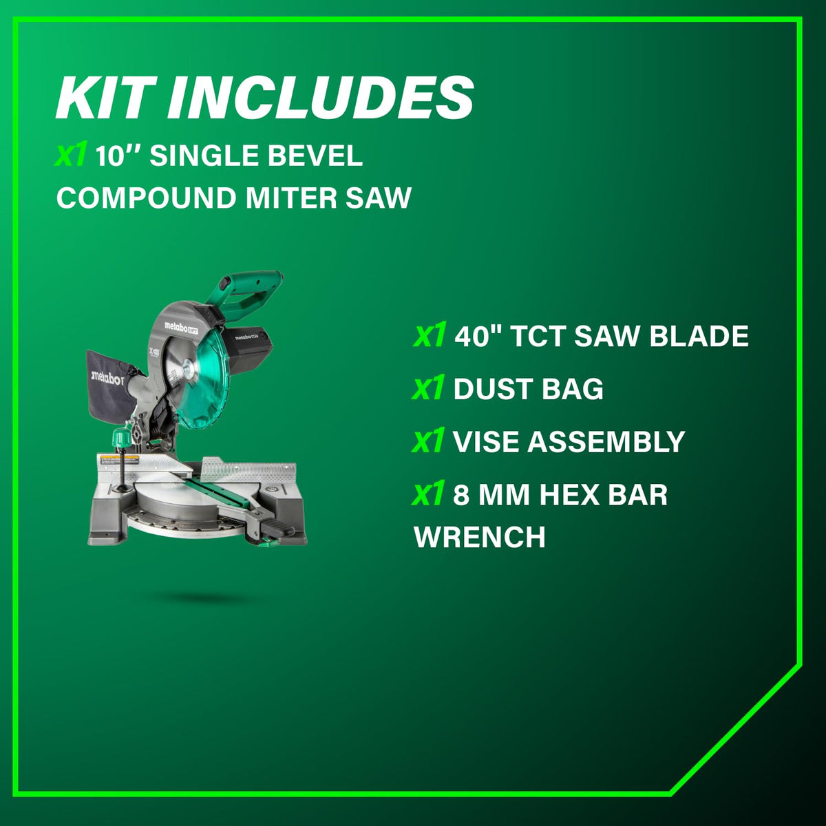 Vise clamp secures wood pieces on the Metabo HPT miter saw.