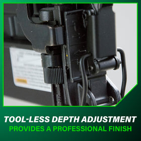 Metabo HPT N3804AB3 exhaust-direction directs air away from you and the work.