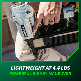 Metabo HPT N5008AC2 rubber grip enhances comfort during extended use.