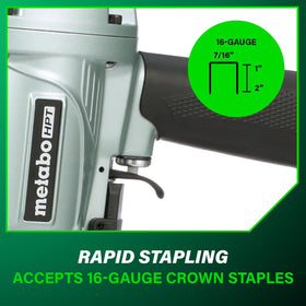 Metabo HPT N5008AC2 subfloor installation support with precise stapling.