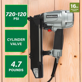 Metabo HPT N5024A2 wide crown stapler side profile demonstrates balanced, fatigue-friendly operation