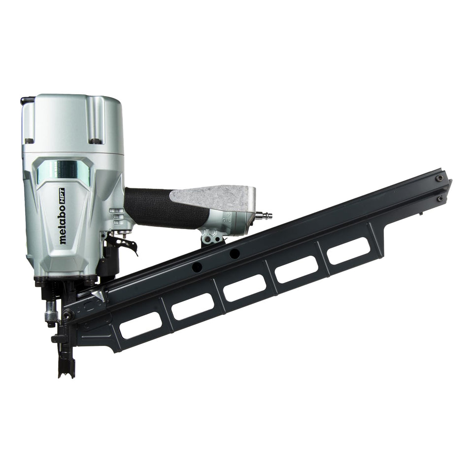 Metabo HPT NR83A5 framing nailer front view showing compact design and drive power