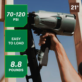 Metabo HPT NR83A5 framing nailer side view with comfortable grip