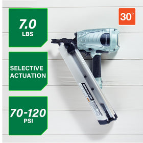 Metabo HPT NR90ADS1 30-degree magazine detail for tight corner access