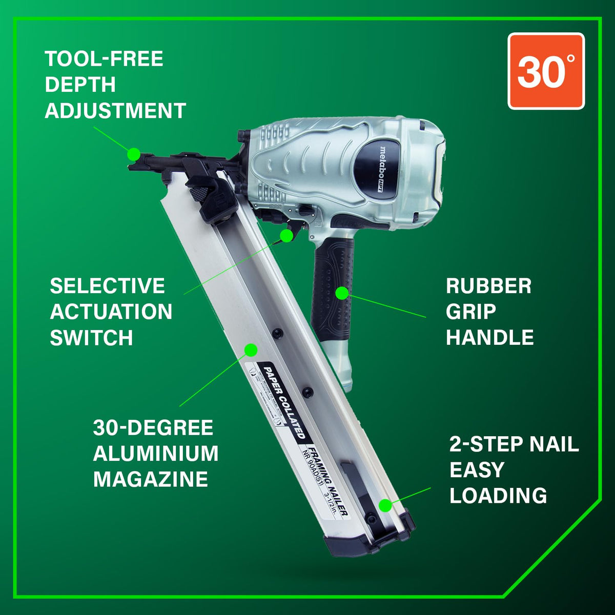 Metabo HPT NR90ADS1 depth adjustment knob for flush fasteners